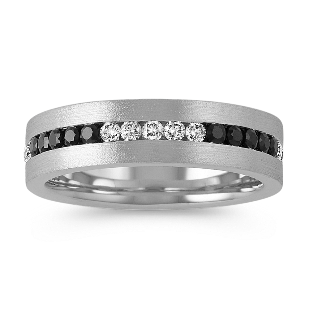 Channel-Set Diamond and Black Sapphire Ring with Sandblast Finish (6mm)