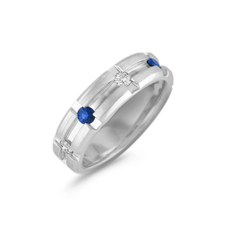 Channel-Set Natural Diamond and Natural Sapphire Ring (7mm)