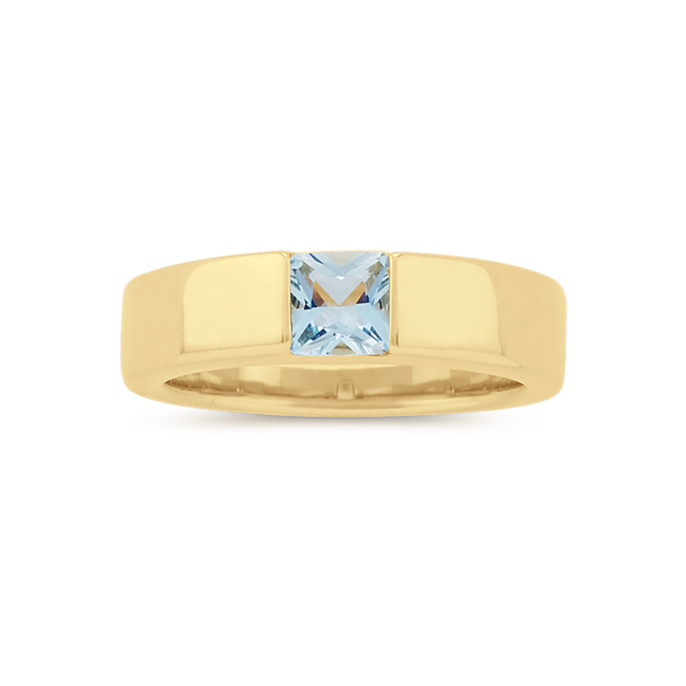 Channel Set Princess Cut Aquamarine Ring