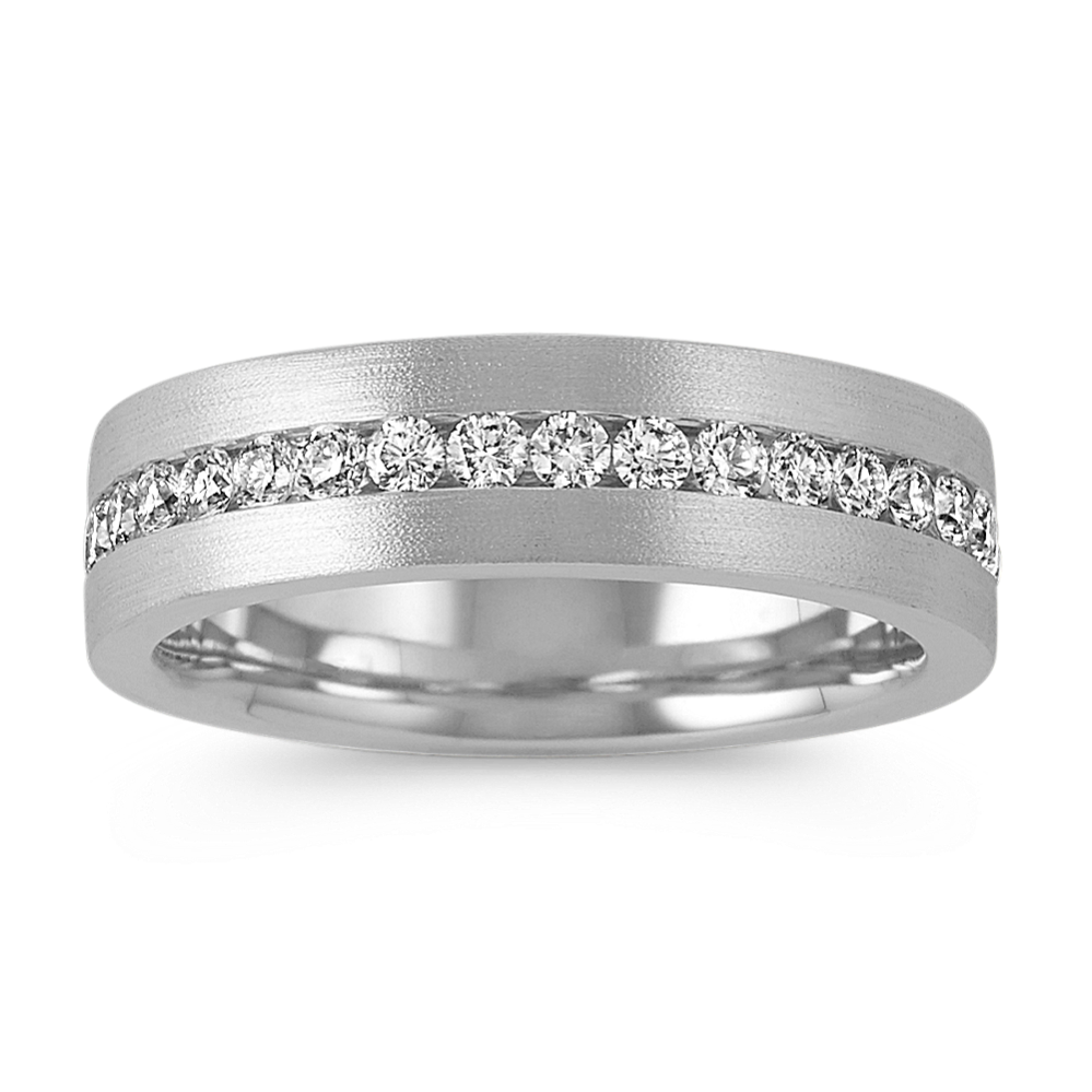 Channel-Set Round Diamond 14k White Gold Ring with Sandblast Finish (6mm)