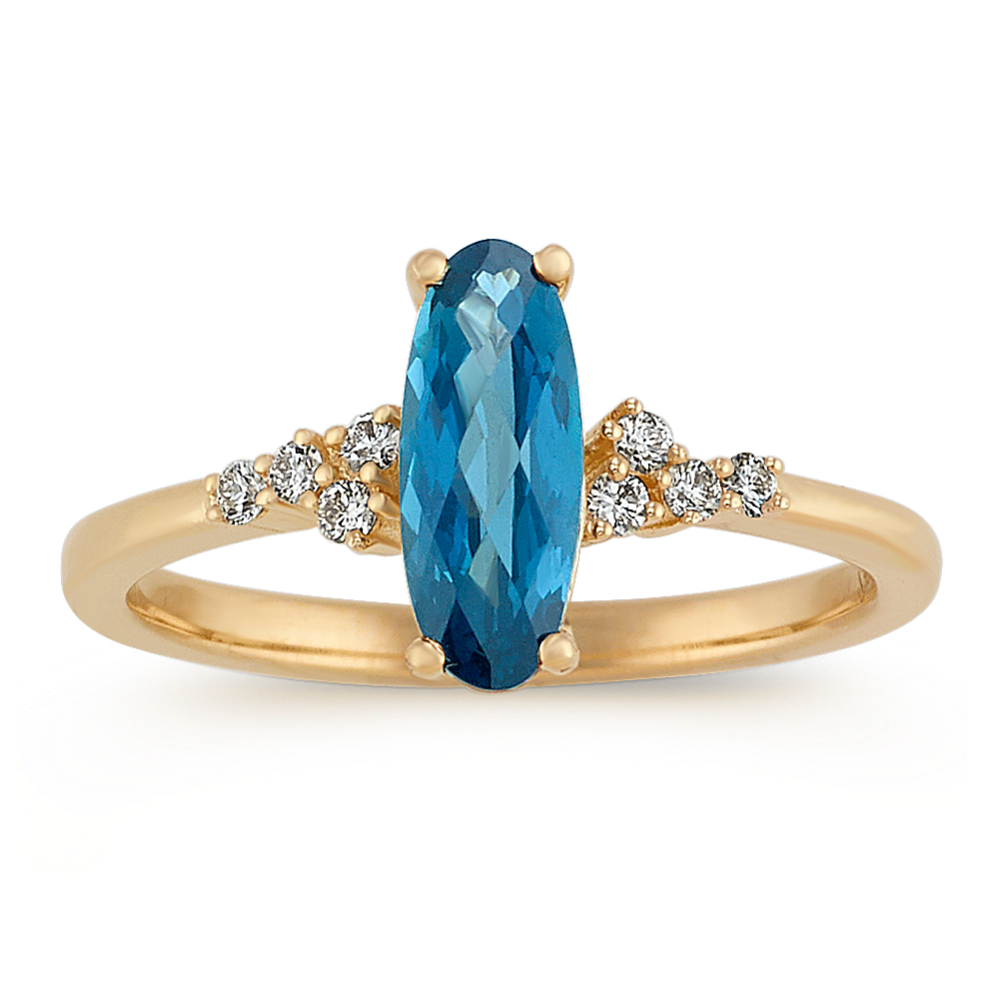 Checkerboard Cut London Blue Topaz & Diamond Ring