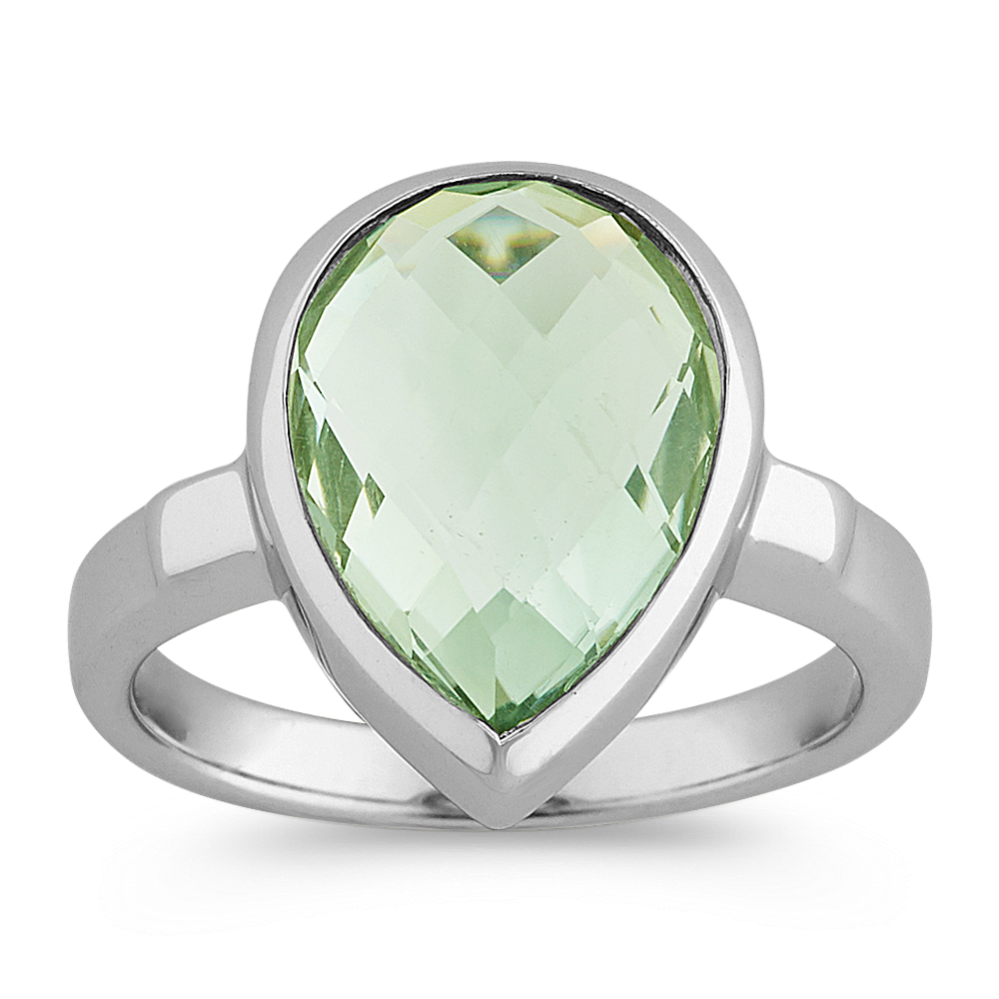 Checkerboard Cut Pear-Shaped Green Quartz Ring