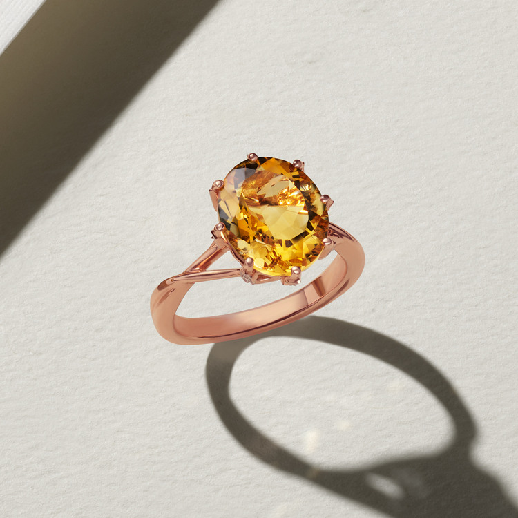 Natural Citrine and Natural Diamond Ring in 14k Rose Gold
