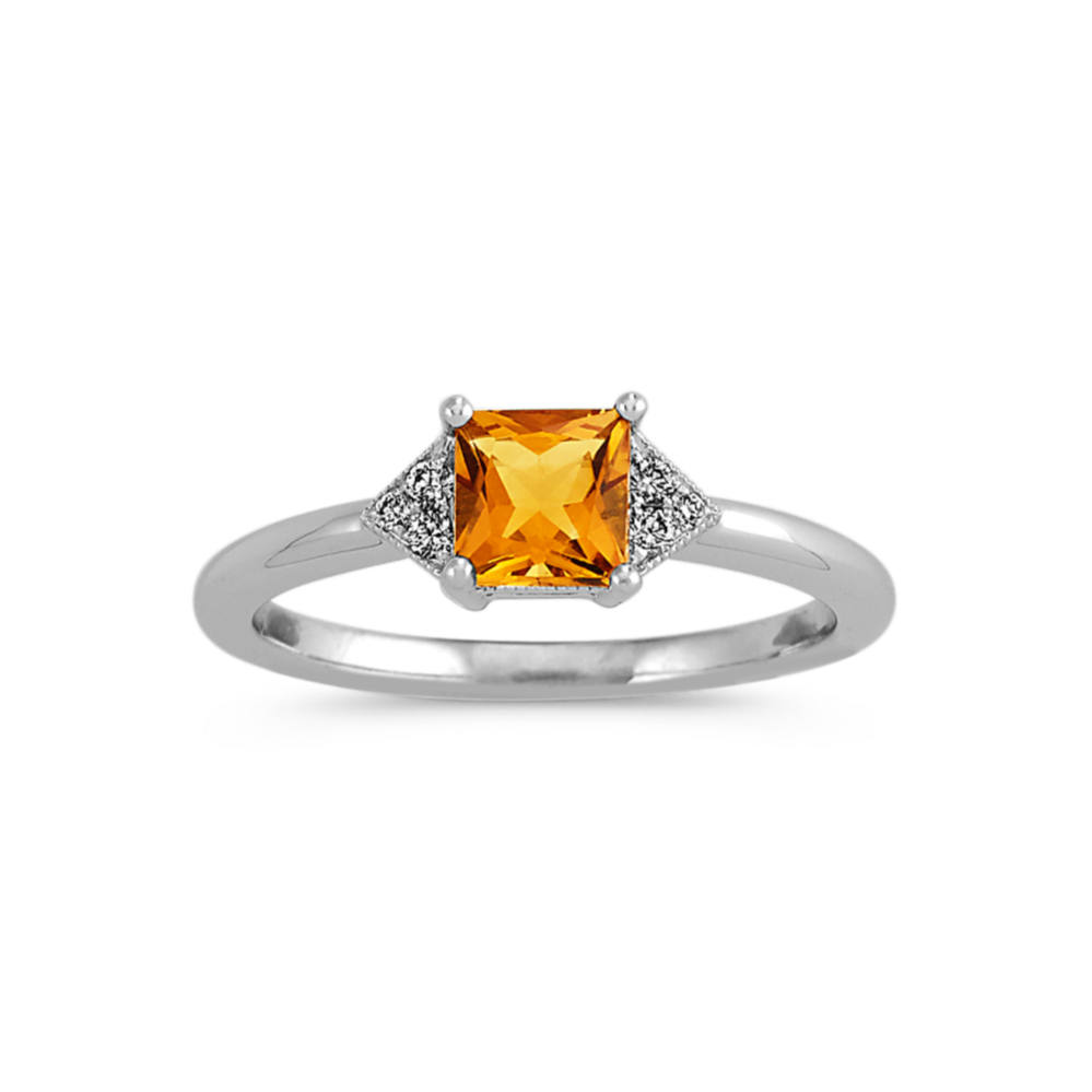 Citrine and Diamond Ring in 14k White Gold