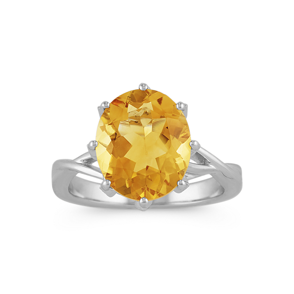 Natural Citrine and Natural Diamond Ring in 14k White Gold
