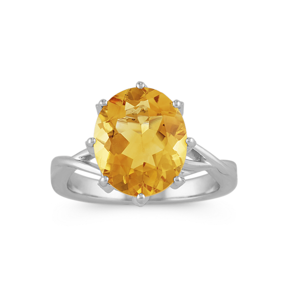 Citrine and Diamond Ring in 14k White Gold