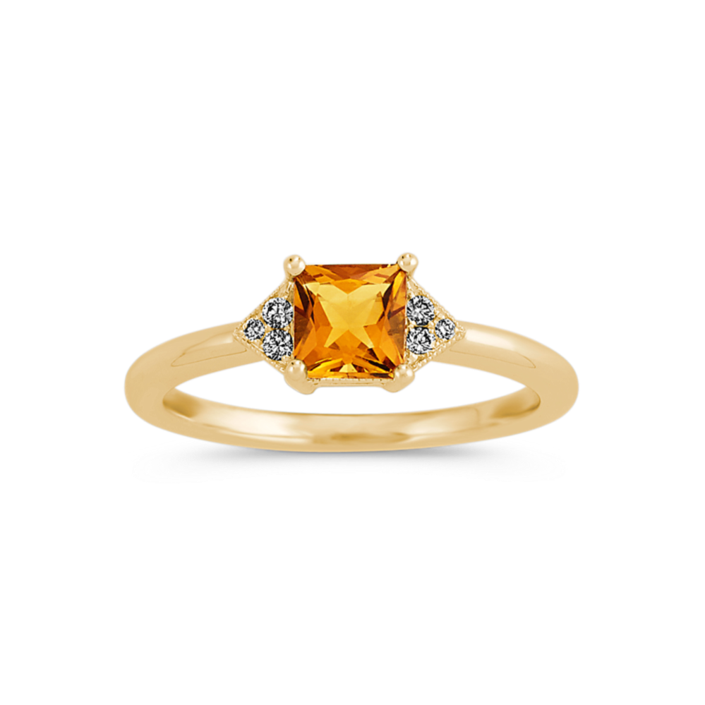 Citrine and Diamond Ring in 14k Yellow Gold