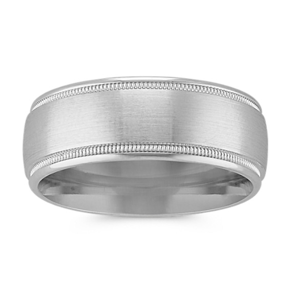 Classic 14k White Gold Band with Satin Finish and Milgrain Detailing (8mm)