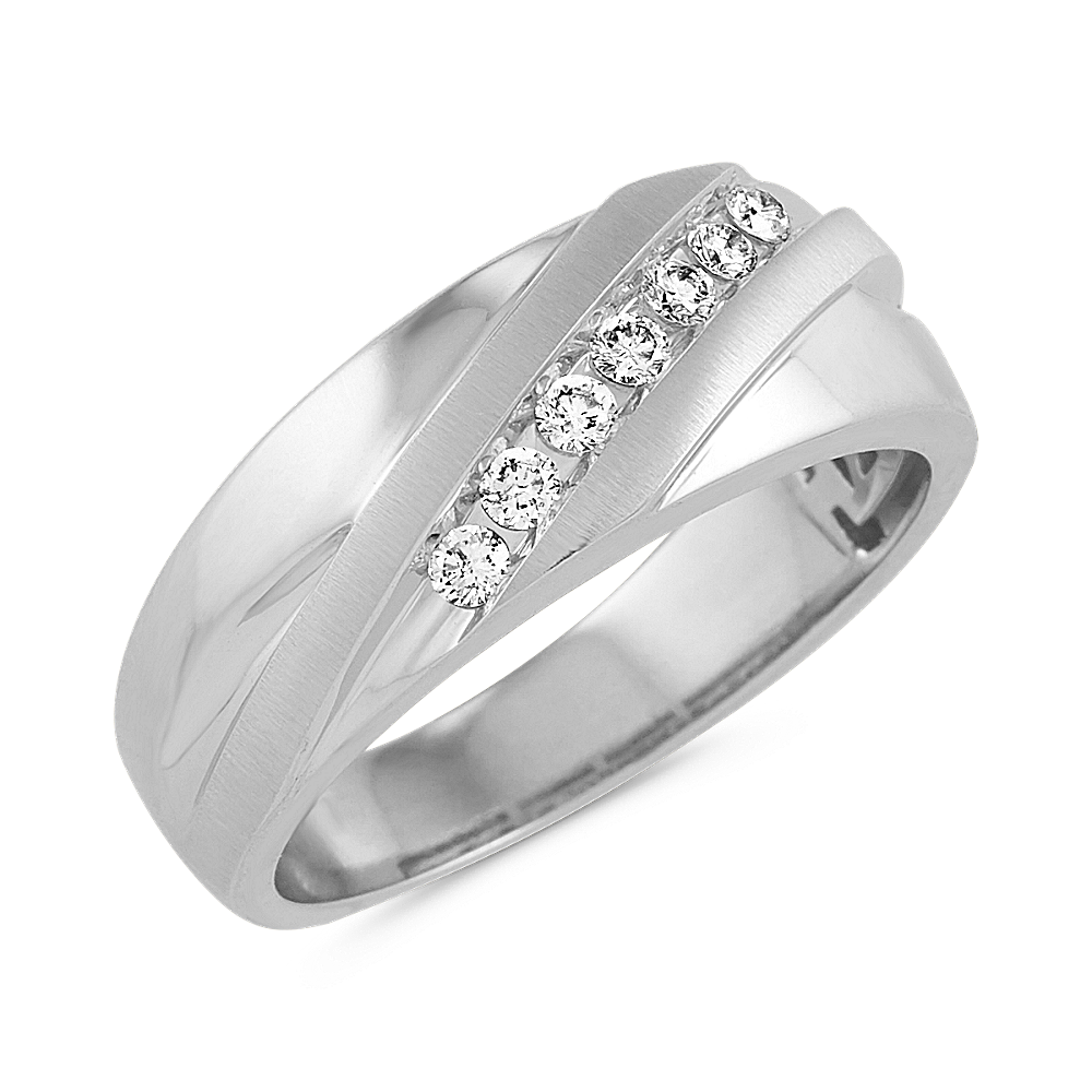 Men's Black Diamond Wedding Band Diagonal Channel-Set Ring