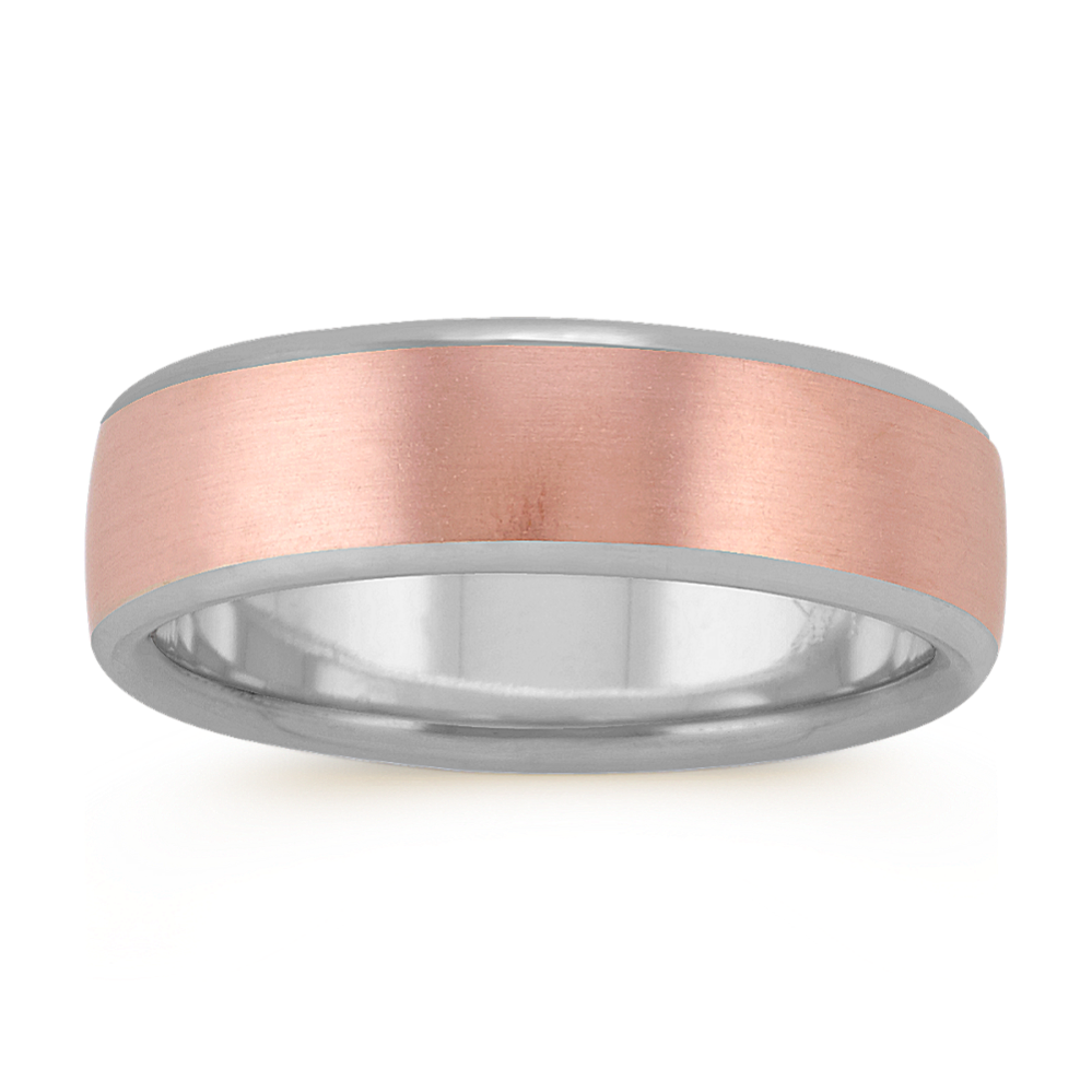Comfort Fit Satin 14K Two-Tone Gold Band (6.5mm)