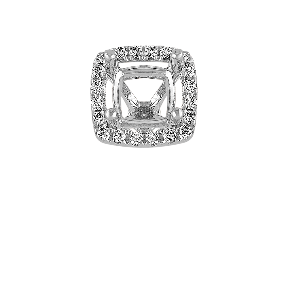 Classic Natural Diamond Halo Decorative Crown to Hold 5.5mm Cushion Gemstone