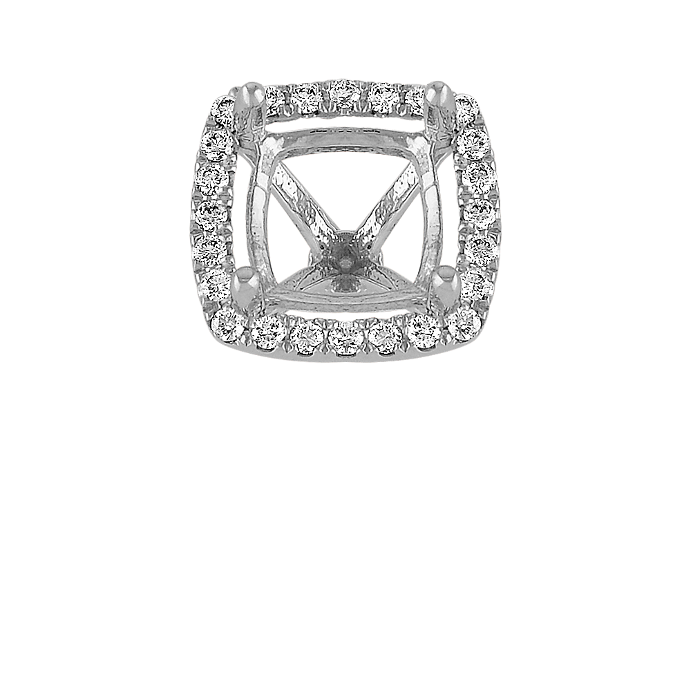 Classic Natural Diamond Halo Decorative Crown to Hold 7.5mm Cushion Gemstone