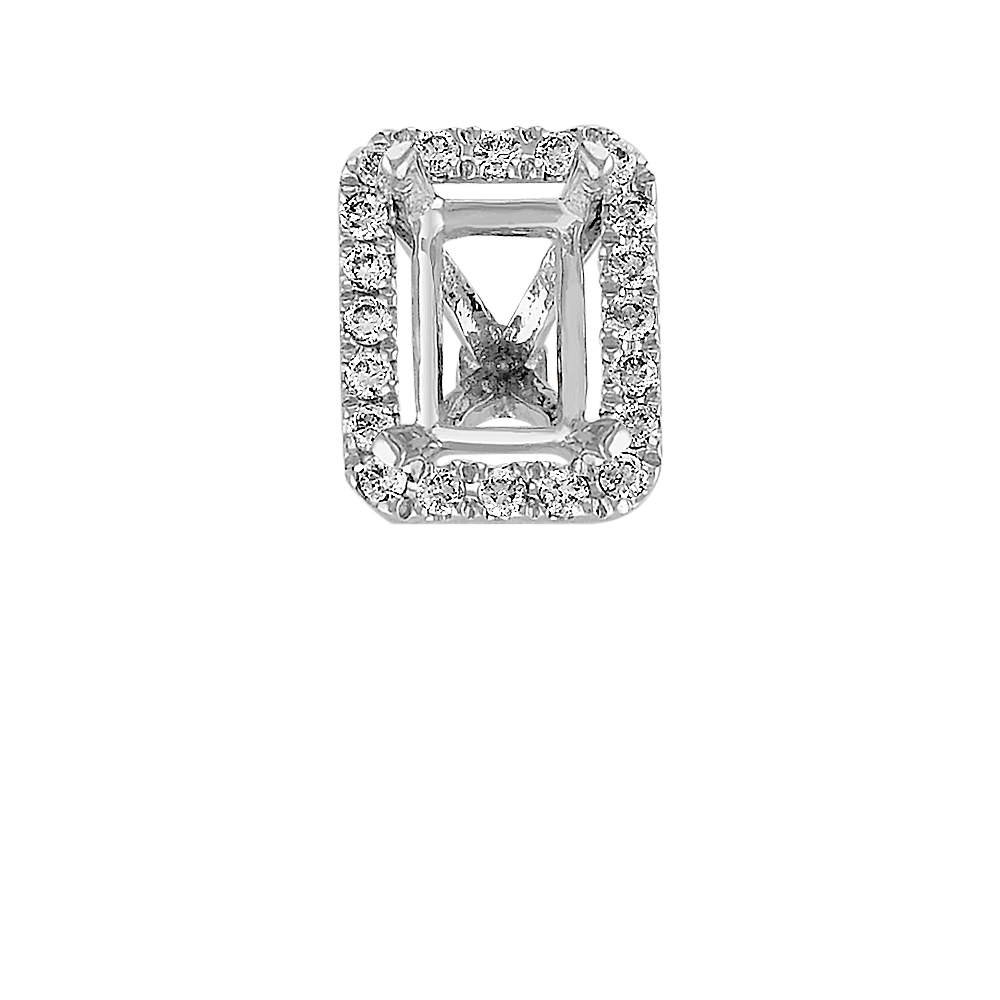 Classic Diamond Halo Decorative Crown to Hold 6.5x4.5mm Emerald Shaped Gemstone