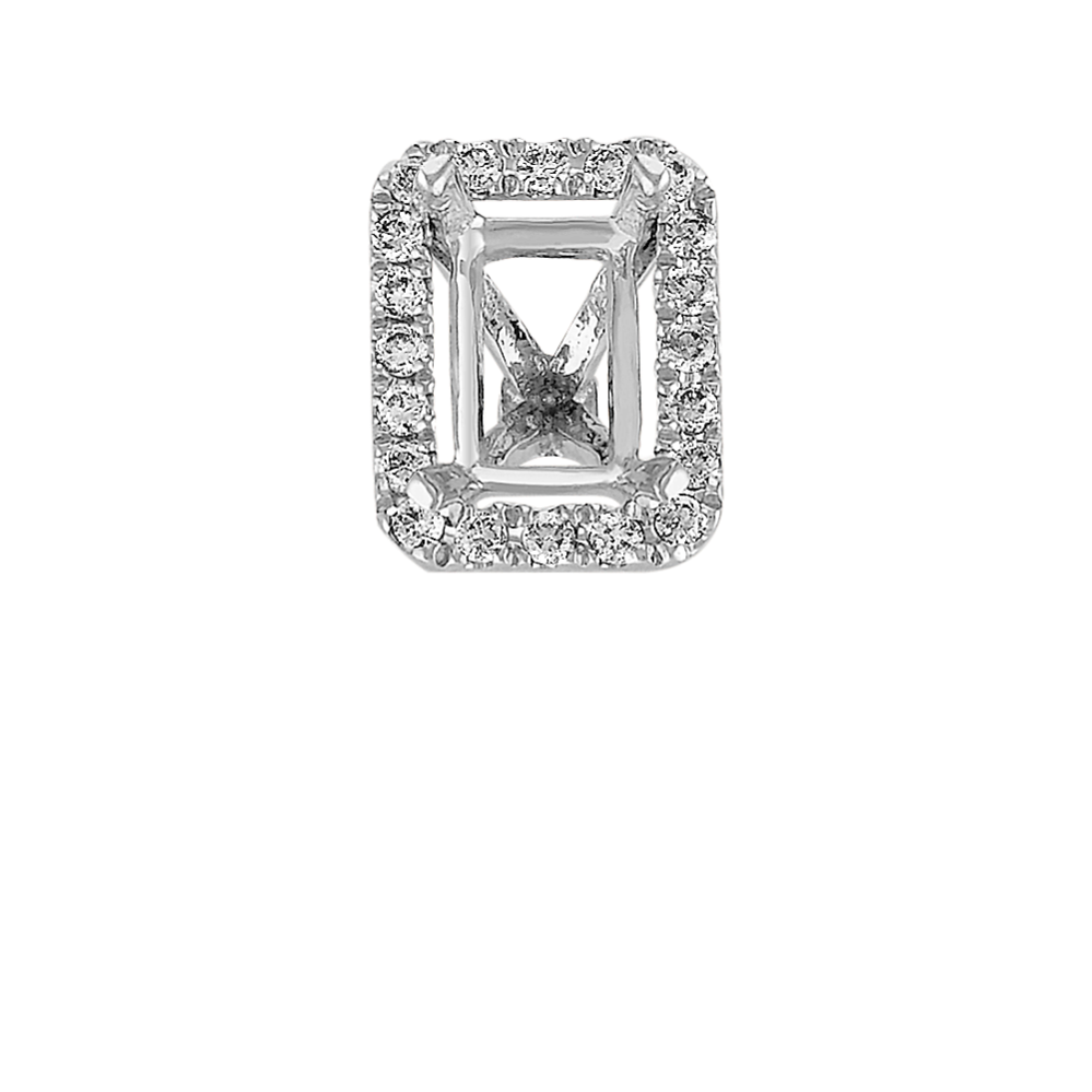 Classic Diamond Halo Decorative Crown to Hold 6.5x4.5mm Emerald Shaped Gemstone