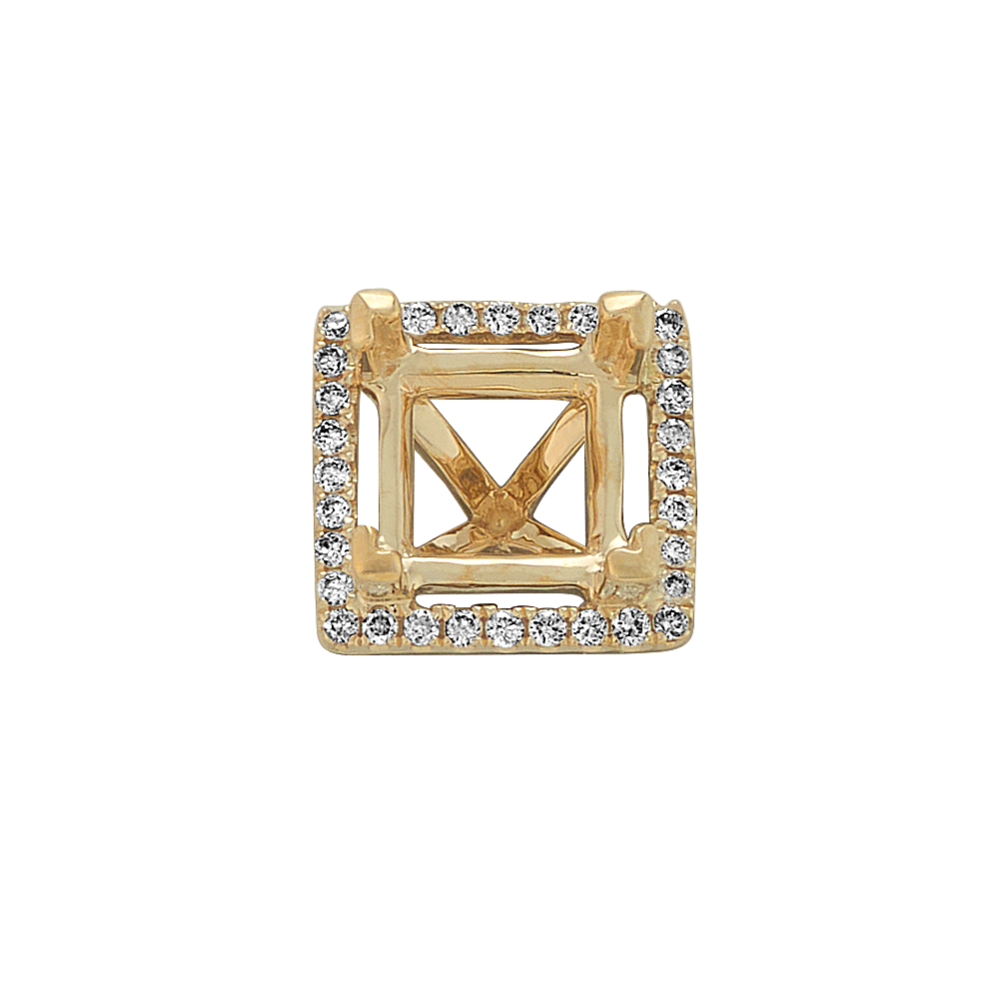 Classic Diamond Halo Decorative Crown to Hold 6.5mm Princess Cut Gemstone