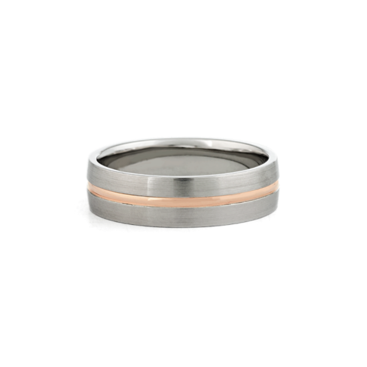 Equator Classic Mens Wedding Band in 14K White and Rose Gold (6mm)