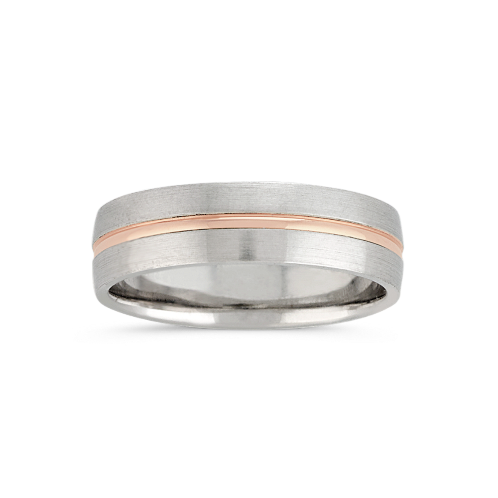Equator Classic Mens Wedding Band in 14K White and Rose Gold (6mm)
