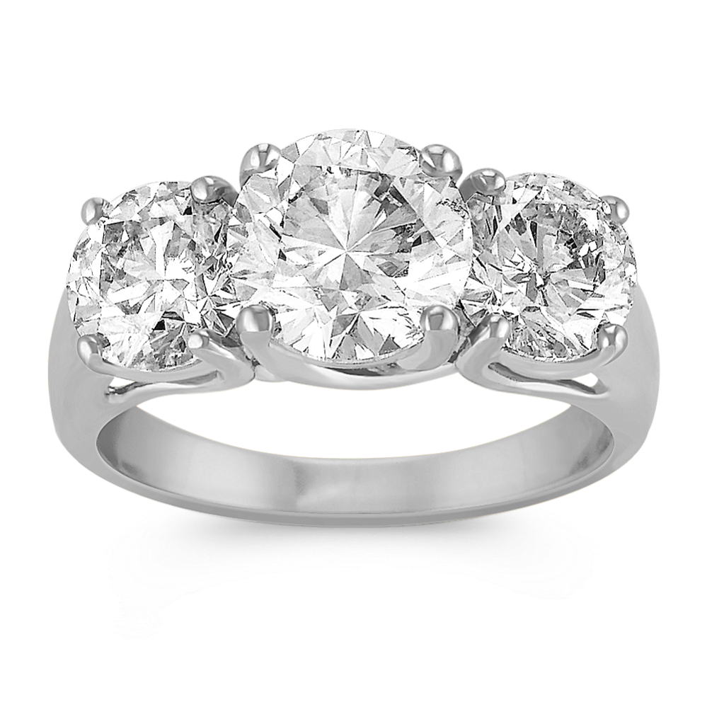 Classic Three-Stone Round Diamond Ring in 14k White Gold