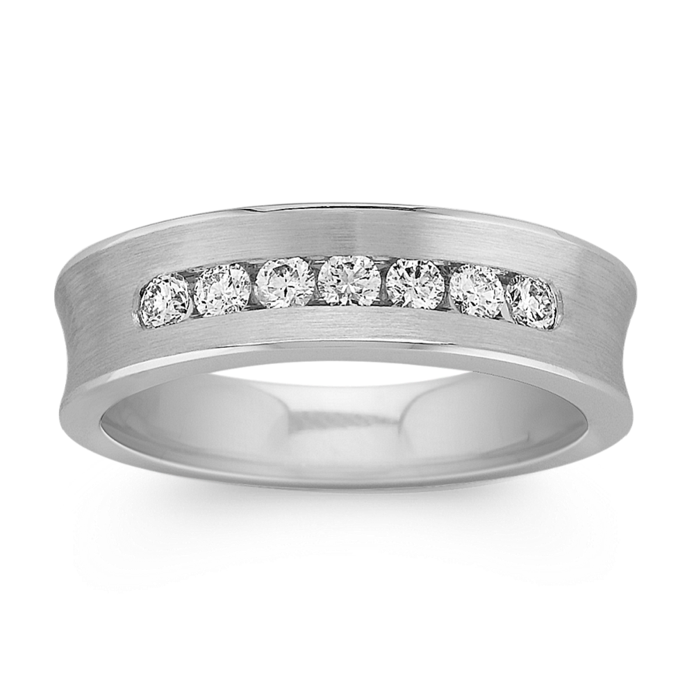Concave Seven-Stone Diamond Mens Wedding Band with Channel-Setting