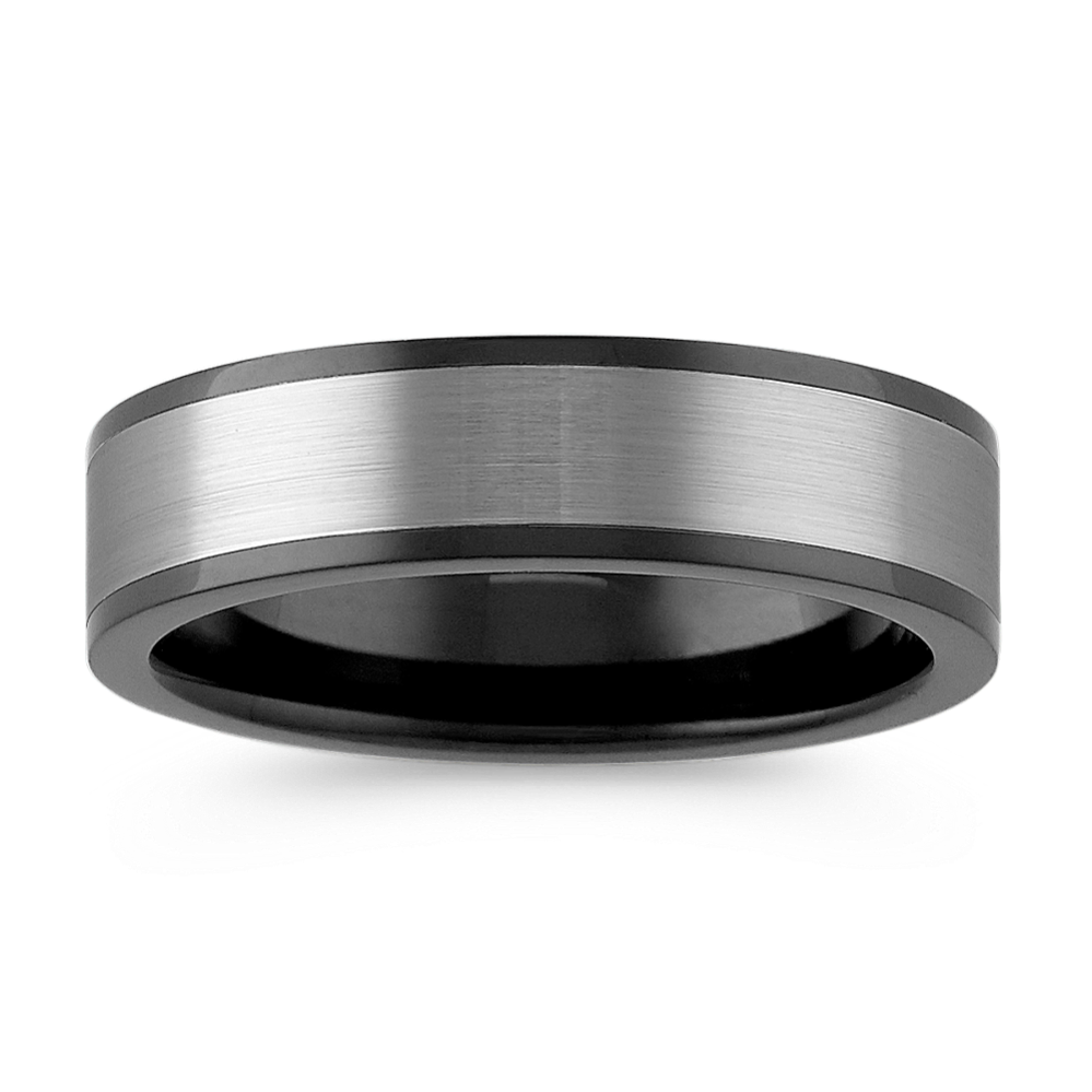 Contemporary Cobalt Mens Ring with Black Accent (6mm)