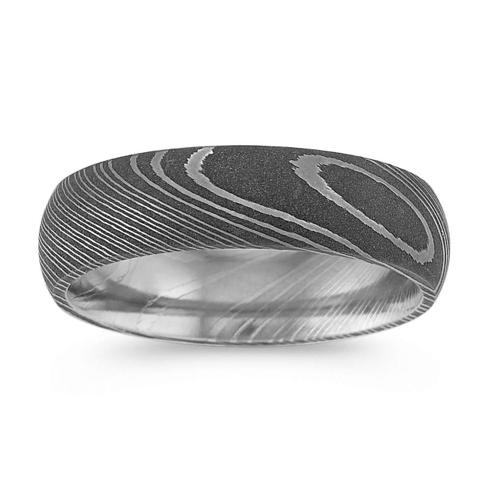 Contemporary Damascus Steel Mens Ring (6mm)