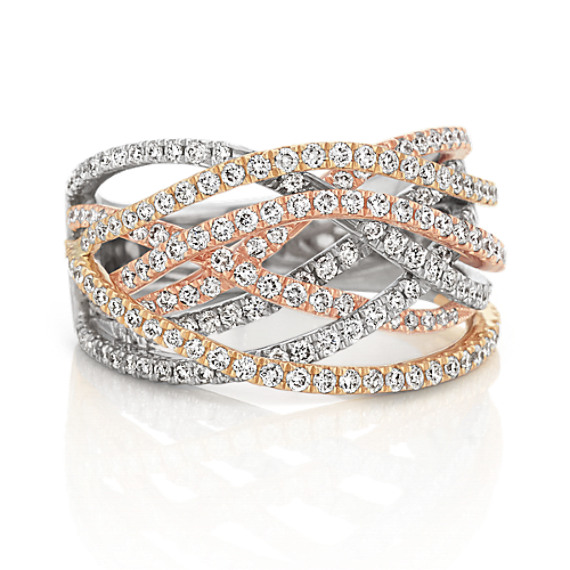 RZ7803 14kt Gold Cross Ring with White Venetian Glass .22ct Diamonds