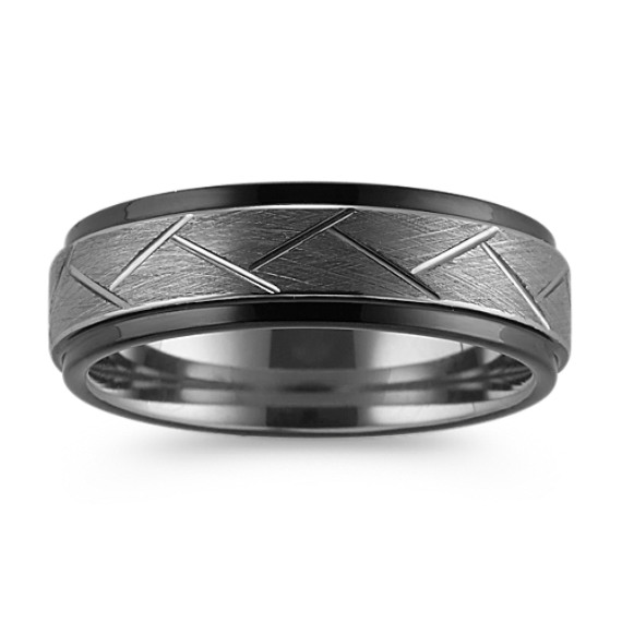 Contemporary Engraved Titanium Mens Ring (7mm) Shane Co.