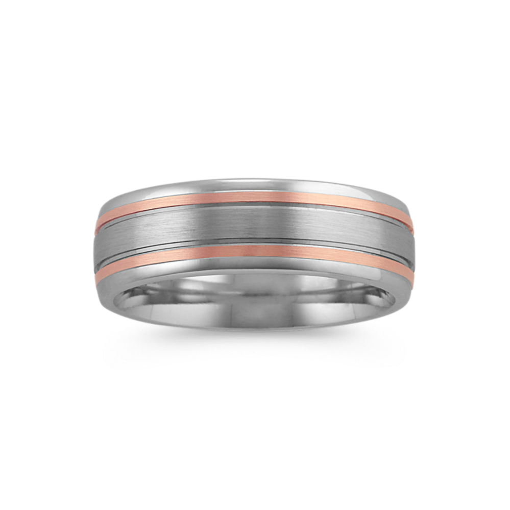 Contemporary Mens Ring in 14k White and Rose Gold (7 mm)
