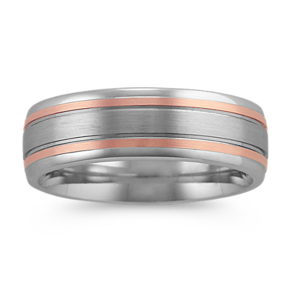 Contemporary Mens Ring in 14k White and Rose Gold (7 mm)