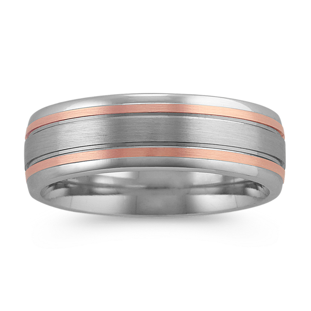 Contemporary Mens Ring in 14k White and Rose Gold (7 mm)