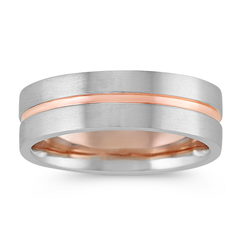 Contemporary Mens Wedding Band in 14k White and Rose Gold (7mm)
