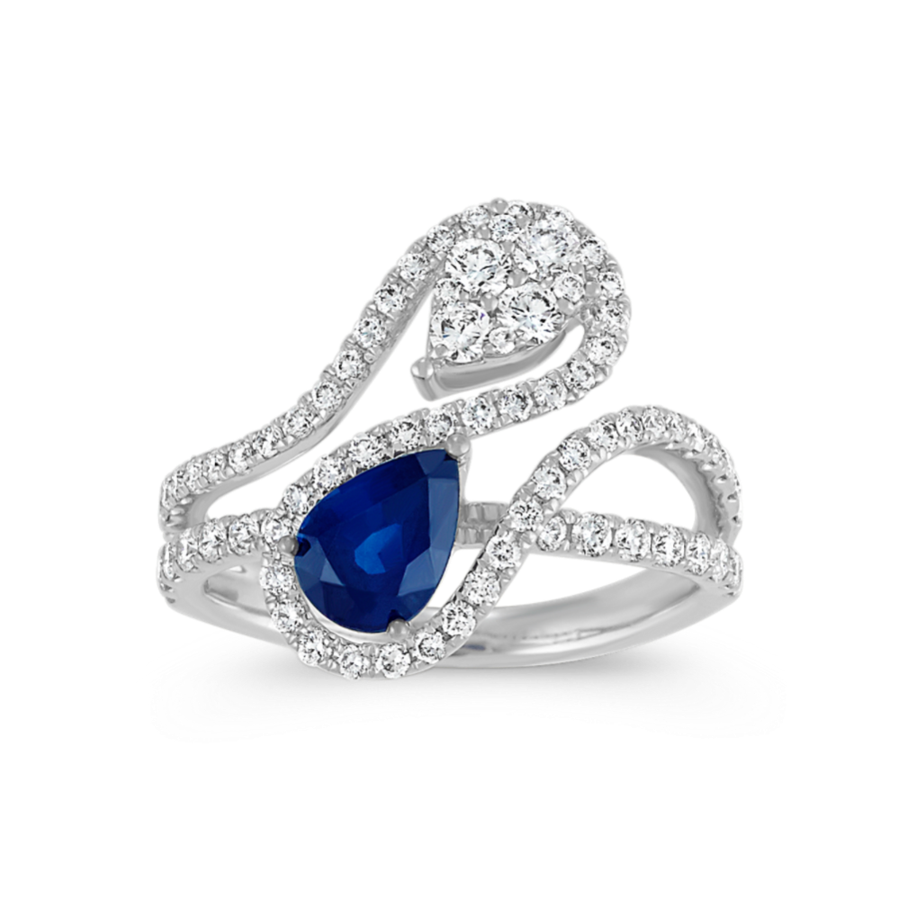 Contemporary Pear-Shaped Traditional Blue Sapphire and Diamond Ring