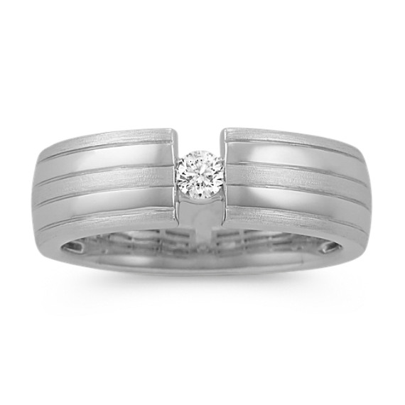 Contemporary Round Diamond Mens Ring in 14k White Gold (7mm)