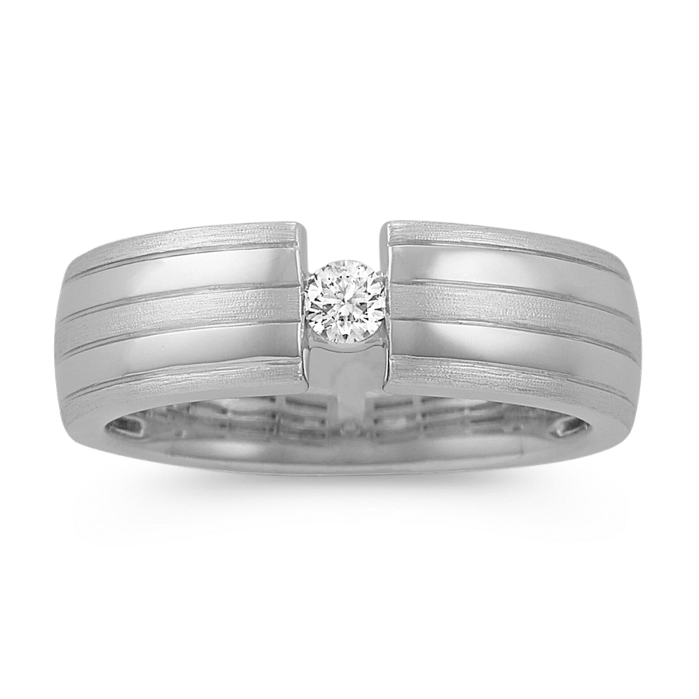 Contemporary Round Diamond Mens Ring in 14k White Gold (7mm)