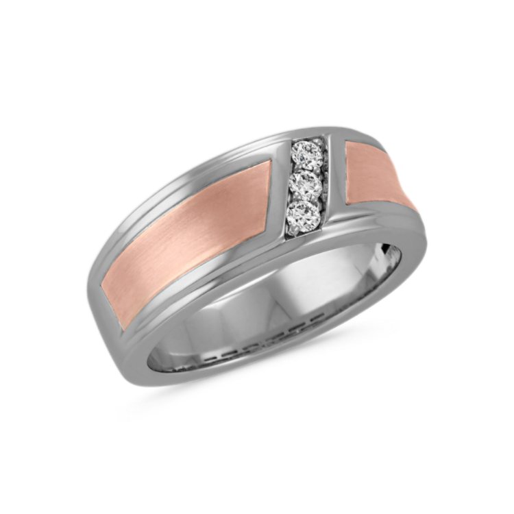 Contemporary Round Natural Diamond Mens Ring in 14k White and Rose Gold (9mm)