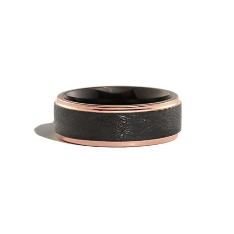 Contemporary Wedding Band in Cobalt and 14K Rose Gold (8mm)