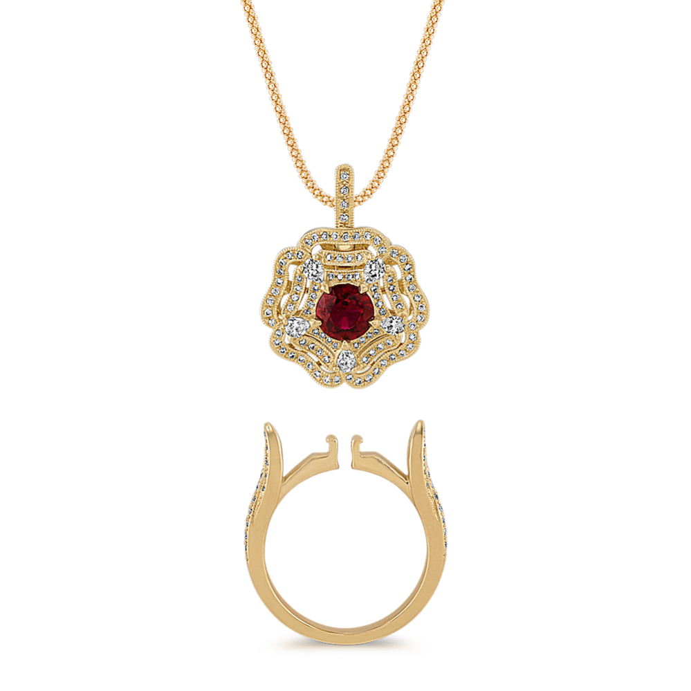 Convertible Diamond and Ruby Ring and Pendant (20 in)