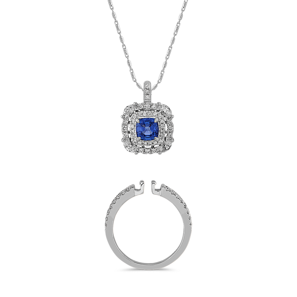 Convertible Diamond and Sapphire Ring and Pendant (20 in)
