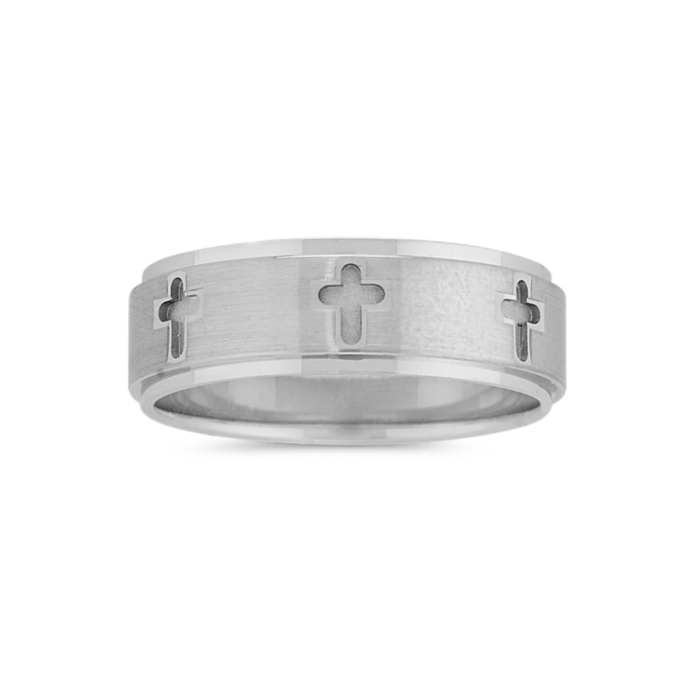 Cross Wedding Band in 14K White Gold (7mm)
