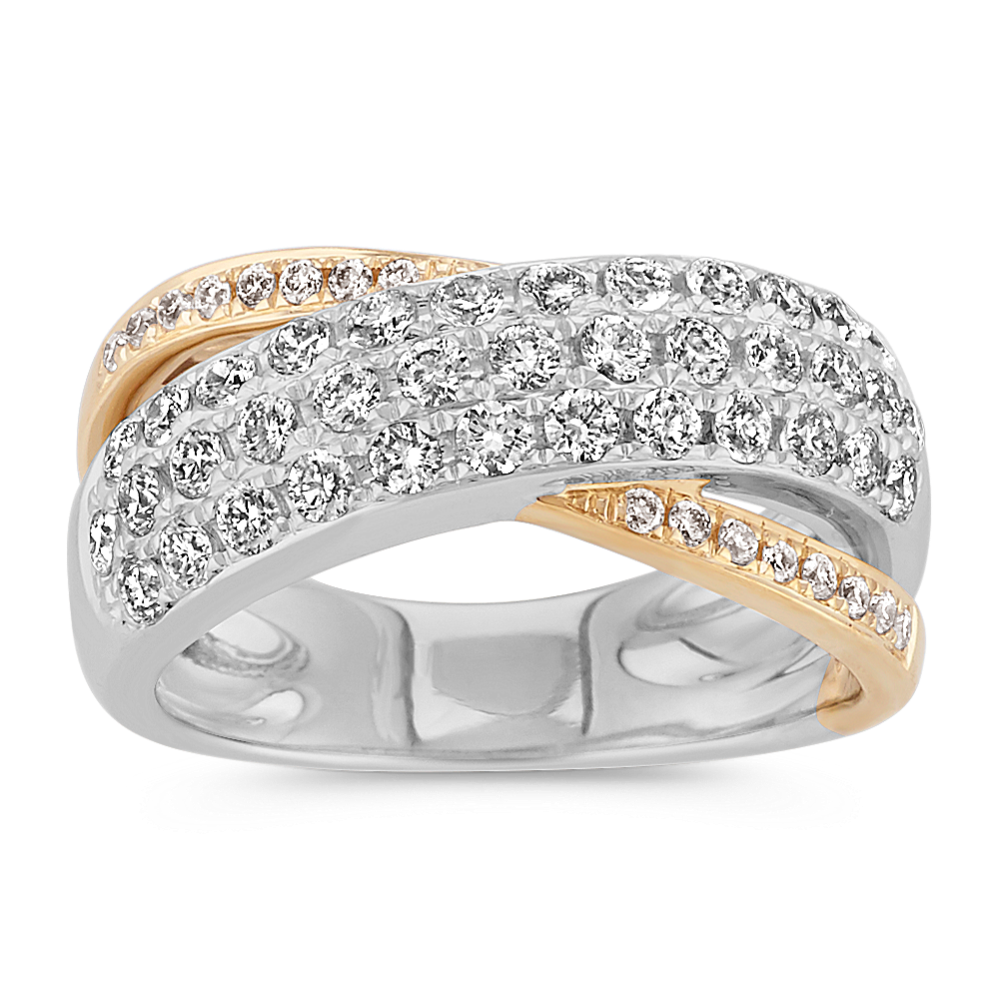 Crossover Round Diamond Ring in 14k Two-Tone Gold