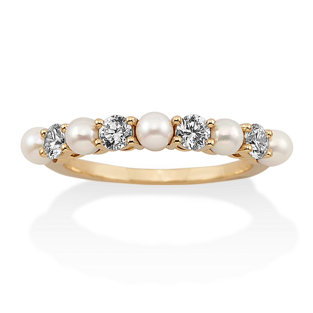 Annecy 3mm Cultured Akoya Pearl and Diamond Ring in 14K Yellow Gold