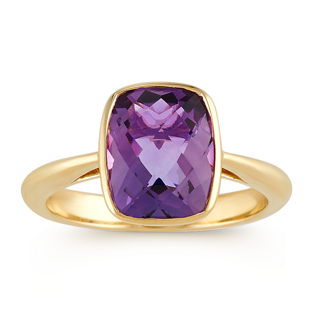 Cushion Cut Amethyst Ring in 14k Yellow Gold