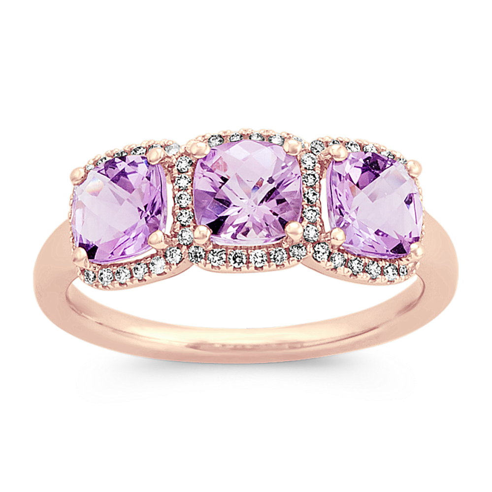 Cushion Cut Amethyst and Diamond Ring