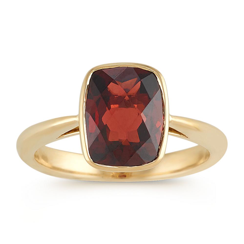 Cushion Cut Garnet Ring in 14k Yellow Gold