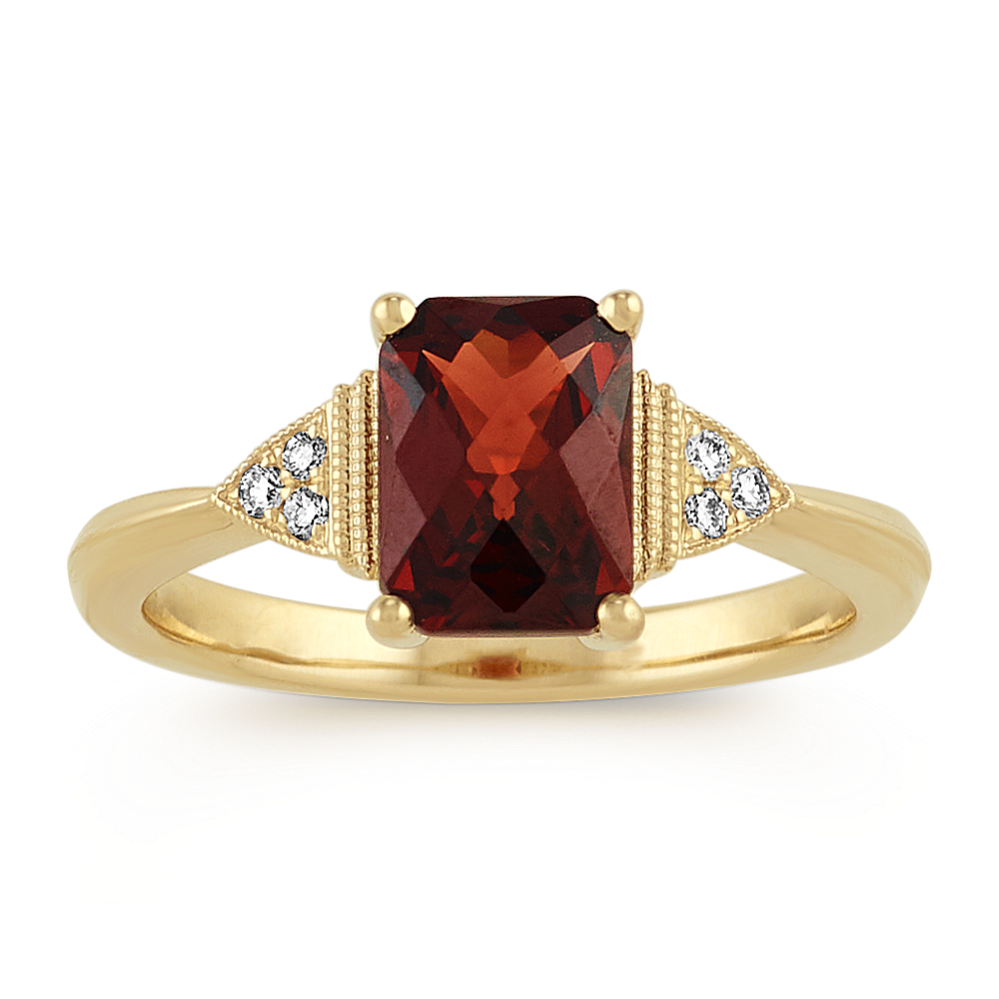 14K White Gold Cushion Cut Garnet And Diamond Ring