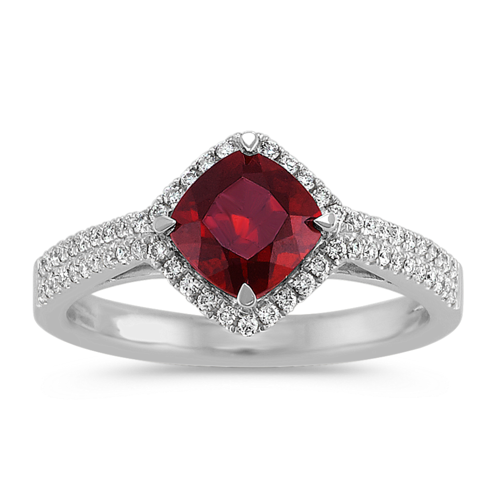 Cushion Cut Garnet and Diamond Ring in Sterling Silver