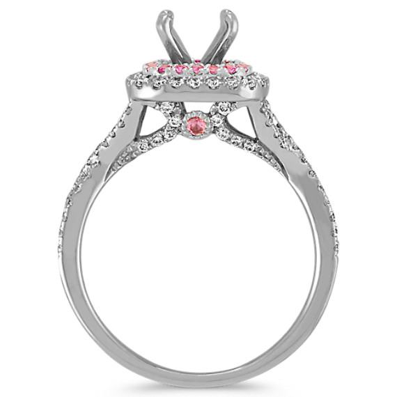 Cushion Cut Halo Round Diamond And Pink Sapphire Infinity