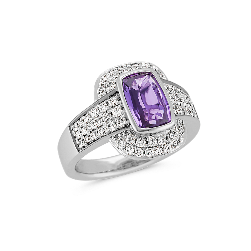 Cushion Cut Lavender Sapphire and Round Diamond Ring