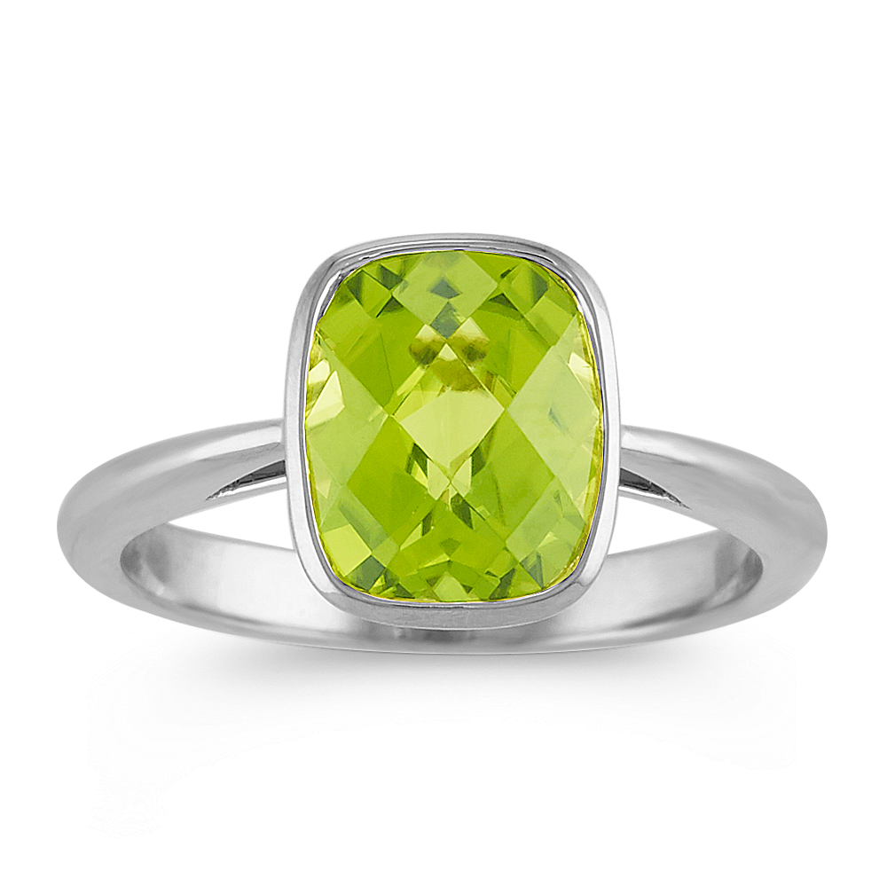 Cushion Cut Peridot Ring In 14k White Gold | Shane Co.