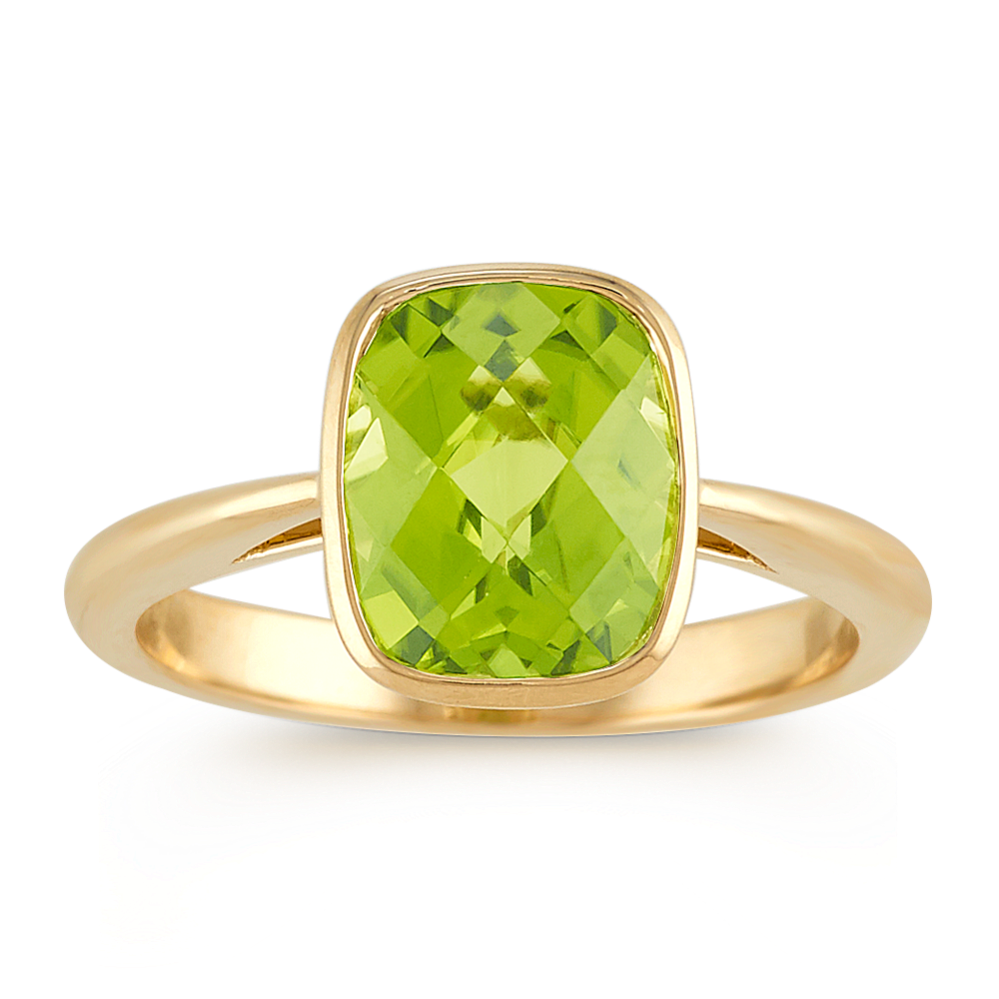 Cushion Cut Peridot Ring In 14k Yellow Gold